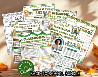 Jungle Meet the Teacher Bundle Safari Theme Welcome Note Wild Back to School Flyer All about Me Zoo Animals Newsletter School Supply List