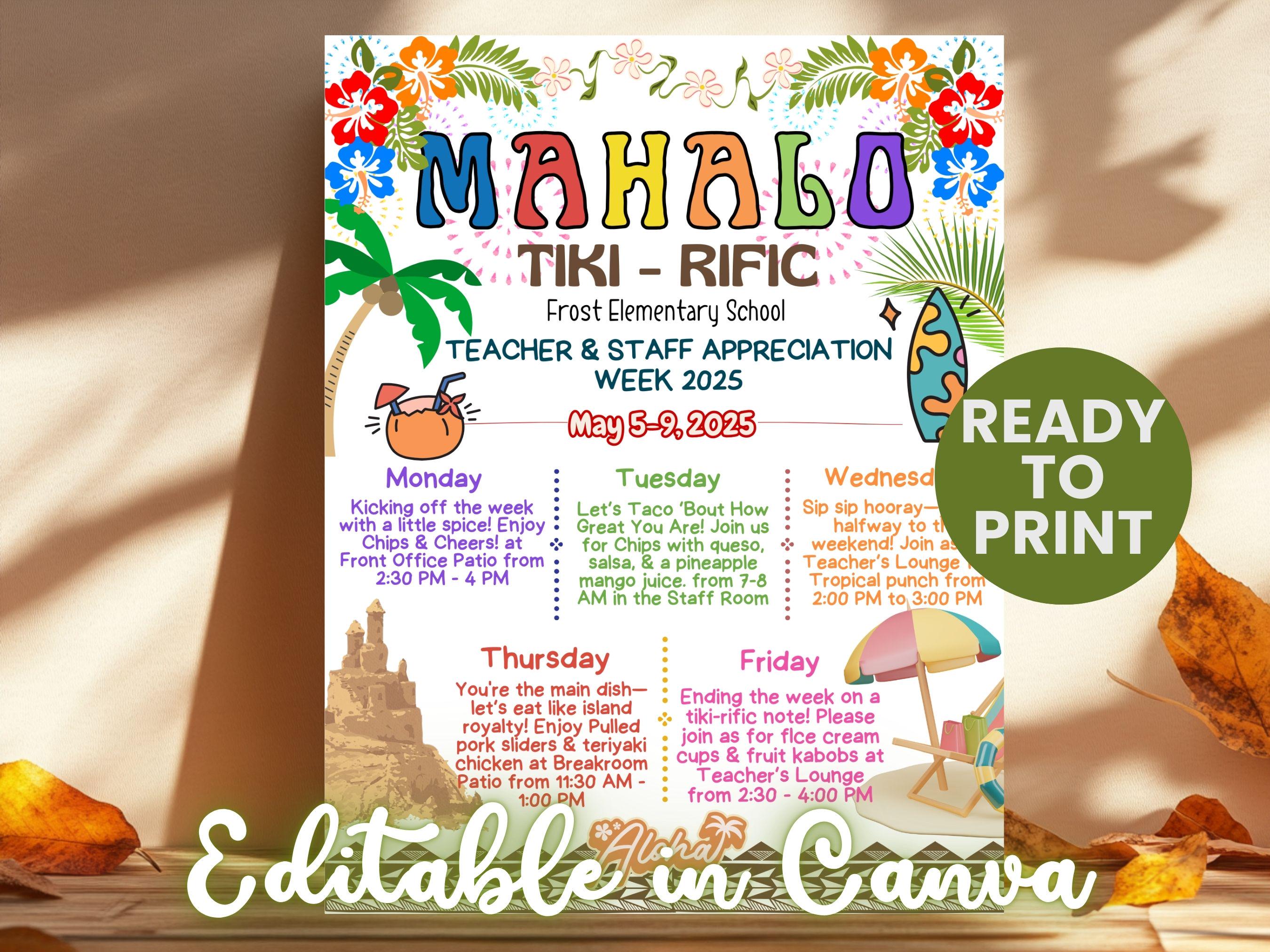 Hawaiian Luau Teacher Appreciation Schedule Hawaii, Editable Itinerary ...