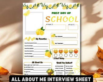 Citrus All About Me Interview Sheet Lemon Theme Back to School Printable Kids First Day of School Student Questionnaire Favorite Things PDF