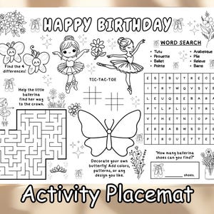 Ballerina Placemat Activity Sheet Kids Ballerina Birthday Party Activity Printable Coloring Sheet Guest Kids Ballet Birthday Coloring Pages