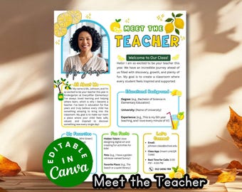 Lemon Meet the Teacher Template Editable Citrus Theme Welcome Letter Back to School Flyer All about Me Lemonade First Day of School Note