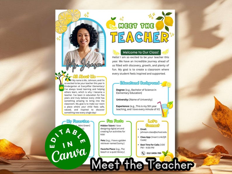 Lemon Meet the Teacher Template Editable Citrus Theme Welcome Letter ...