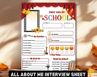 Hollywood All About Me Interview Sheet Red Carpet Back to School Printable Kids First Day of School Student Questionnaire Favorite Things