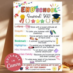Etichette per kit di sopravvivenza di fine anno scolastico, regalo di ringraziamento per gli insegnanti, etichette regalo stampabili per studenti, dolcetti di fine anno, stampe per kit di sopravvivenza estiva