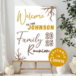 Gold Family Reunion Welcome Sign, Tree of Life Decor, Personalized Family Gathering Decorations, Printable Welcome Poster for Family Events