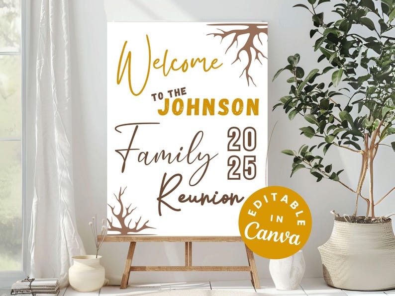 Gold Family Reunion Welcome Sign, Tree of Life Decor, Personalized ...