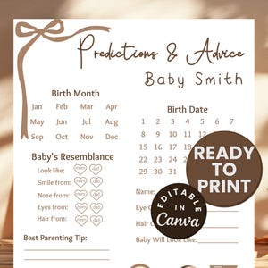 Cartes de jeu neutres de prédiction et de conseils pour baby shower Idées de jeux de fête pour baby shower