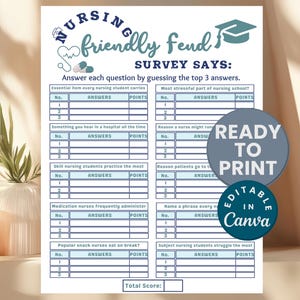 Graduation Nursing Party Game Printable Nursing Friendly Feud Nurse Trivia Retirement Medical Game Doctor Graduation Party Pharmacy Game DIY
