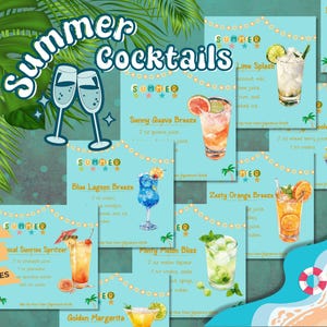 Ricetta per cocktail estivi Firma Biglietti per drink firmati Idee per ricette di cocktail rinfrescanti Menu per drink da matrimonio Bevanda estiva fai da te Stampa cocktail estivi