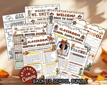 Western Meet the Teacher Bundle Cowboy Theme Welcome Note Back to School Flyer All about Me Wild West Class Newsletter School Supply List