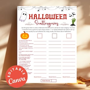Halloween Scattergories Holiday Trivia Game Sheet, Fun Printable School Party Game Activities, Office Halloween Trivia Party Games Classroom