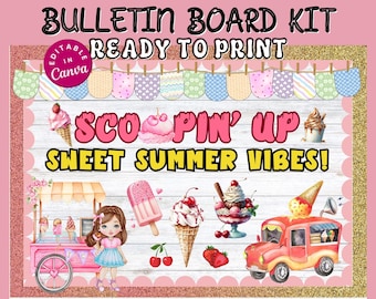 Kit bacheca estiva con gelato, decorazioni estive per l'aula, bacheca di fine anno stampabile, conto alla rovescia estivo per insegnanti