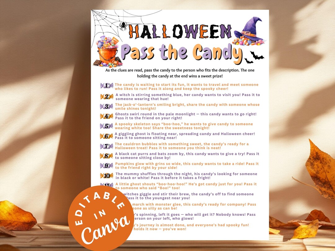 Spooky Pass the Candy Game Printable Halloween Party Games for Kids ...
