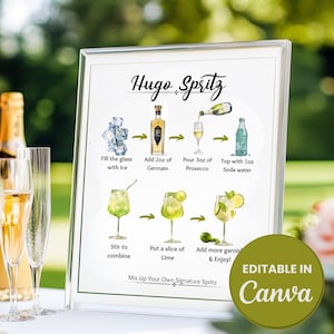 Hugo Spritz ウェディング シグネチャー ドリンク サイン ウェディング ギフト バー カート デコレーション キッチン ウォール アート カクテル バー DIY ポスター 印刷可能なドリンク メニュー