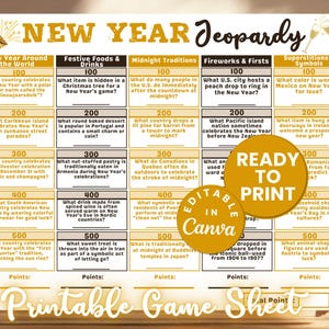 New Year Jeopardy Game Sheet Fun Printable End Year Office Party Game Coworker Holiday Trivia Game Family Night Event Game for Kids Jeopardy