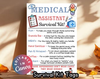 Medical Assistant Survival Kit Tags Nurse Appreciation Week Gift Tags Printable Medical Staff Treat Bags CNA Nursing Assistant Thank You Tag