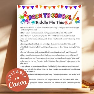 Riddle Back to School Trivia Classroom Games Printable First Day of School Activities Teacher Resources, Classroom Icebreakers Student Game
