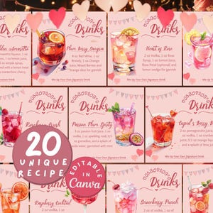 Galentines Cocktail Signature Drink Sign Printable Recipe Cards