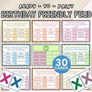 30 Birthday Friendly Feud Game Cards Fun Printable Birthday Trivia for Family and Kids, Perfect for Birthday Party Activities Birthday Feud