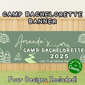 Camp Bach Banner, Bachelorette Party Decor, Editable Camp Bachelorette Sign, Camping Tapestry Bachelorette Last Trail Before the Veil Banner