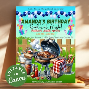 Birthday Backyard Cookout Flyer, Editable BBQ Invitation Template, Digital Backyard Party Invite, Customizable Birthday Grill & Chill Invite