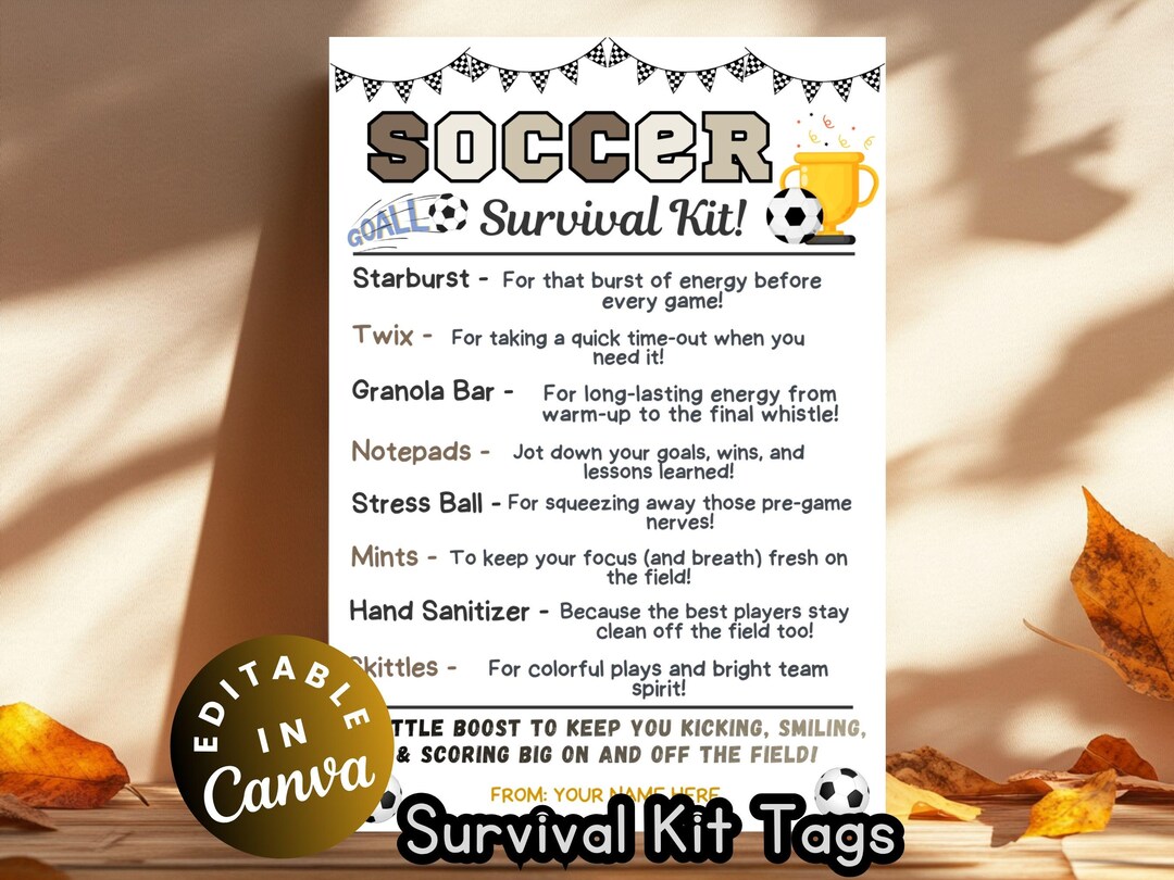 Soccer Survival Kit Tags Printable Soccer Team Goodie Bags Soccer Camp ...