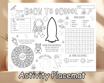 Outerspace Placemat Back to School Space Theme Kids Activity Sheet First Day of School Outer Space Classroom Coloring Activity Placemat Game