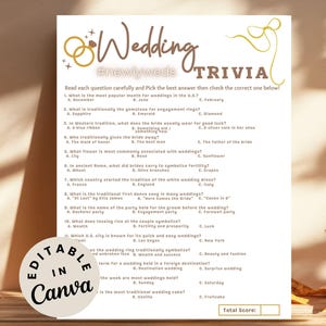 Wedding bride or groom trivia template Editable Bridal Shower Game Sheet, Fun Engagement Party Activity, Printable Couple Quiz Groom Trivia