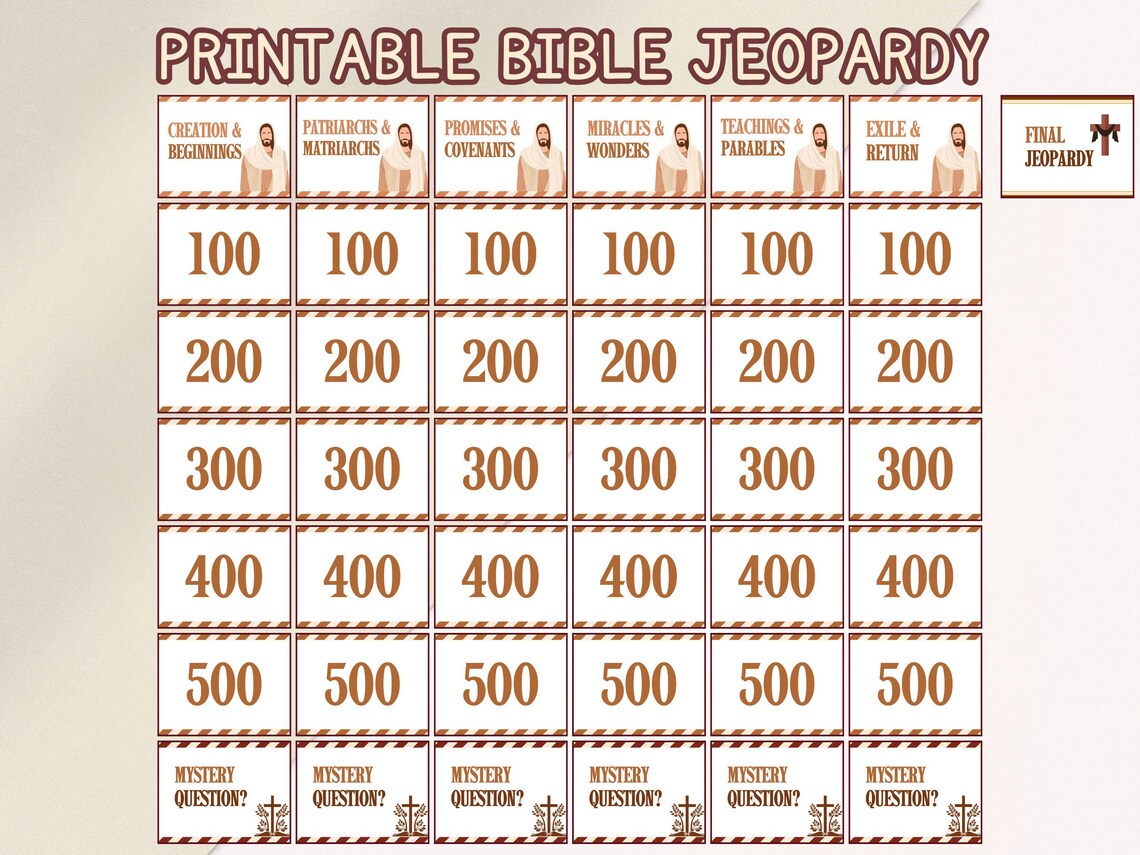 Printable Bible Jeopardy Game Sheet Fun Family Trivia Game Printable ...