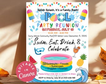 Summer Pool Party Family Reunion Digital Invite, Summer BBQ Printable, Family Gathering Celebration, Annual Family Party Pool Flyer Fun Day