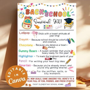 Back to School Survival Kit Tags, Editable Gift Tag for Teachers, First Day of School, Student Appreciation Kit, Teacher Thank You Gift Tags