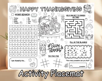 Tovaglietta per attività del Ringraziamento per bambini, foglio di attività per bambini Friendsgiving, tovaglietta per giochi da colorare del Ringraziamento, attività della scuola domenicale, lavoretti fai da te