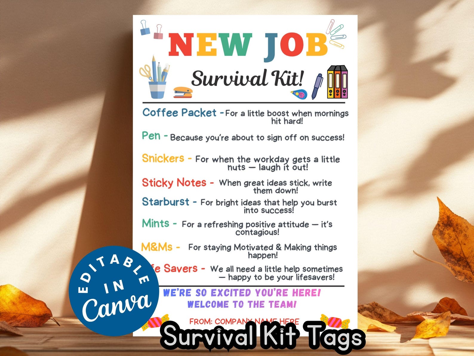 New Employee Survival Kit Tags New Job Employee Welcome Gift Tags First ...