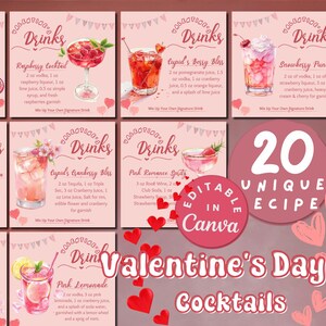 Galentines Cocktail Signature Drink Sign Schede di ricette stampabili Festa di San Valentino Serata tra ragazze Cocktail party Galentine's Drink Cards Ricetta