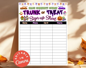 Church Trunk or Treat Sign Up Form Printable Halloween Trunk or Treat Vehicle Registration Sign Up Sheet Editable Checklist for Fall Events