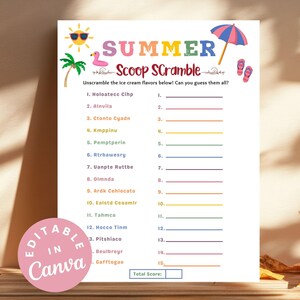 Hoja imprimible del juego de palabras de verano, divertida actividad de verano para niños y adultos, juego familiar de descarga instantánea, juego de fiesta de oficina de verano para hacer uno mismo