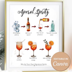 Ricetta Aperol Spritz Stampa Segno Cocktail Firma Modello Drink Menu Bar Stampabile Fai da Te Stazione Spritz Scheda Ricetta Poster Aperol Cocktail