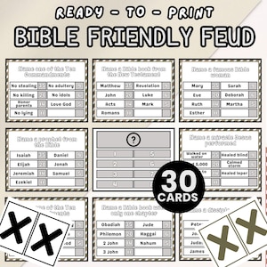 30 Bible Friendly Feud Game Printable Christian Trivia for Family Game Night, Church Youth Group Fun Activity, Sunday School Bible Feud Game