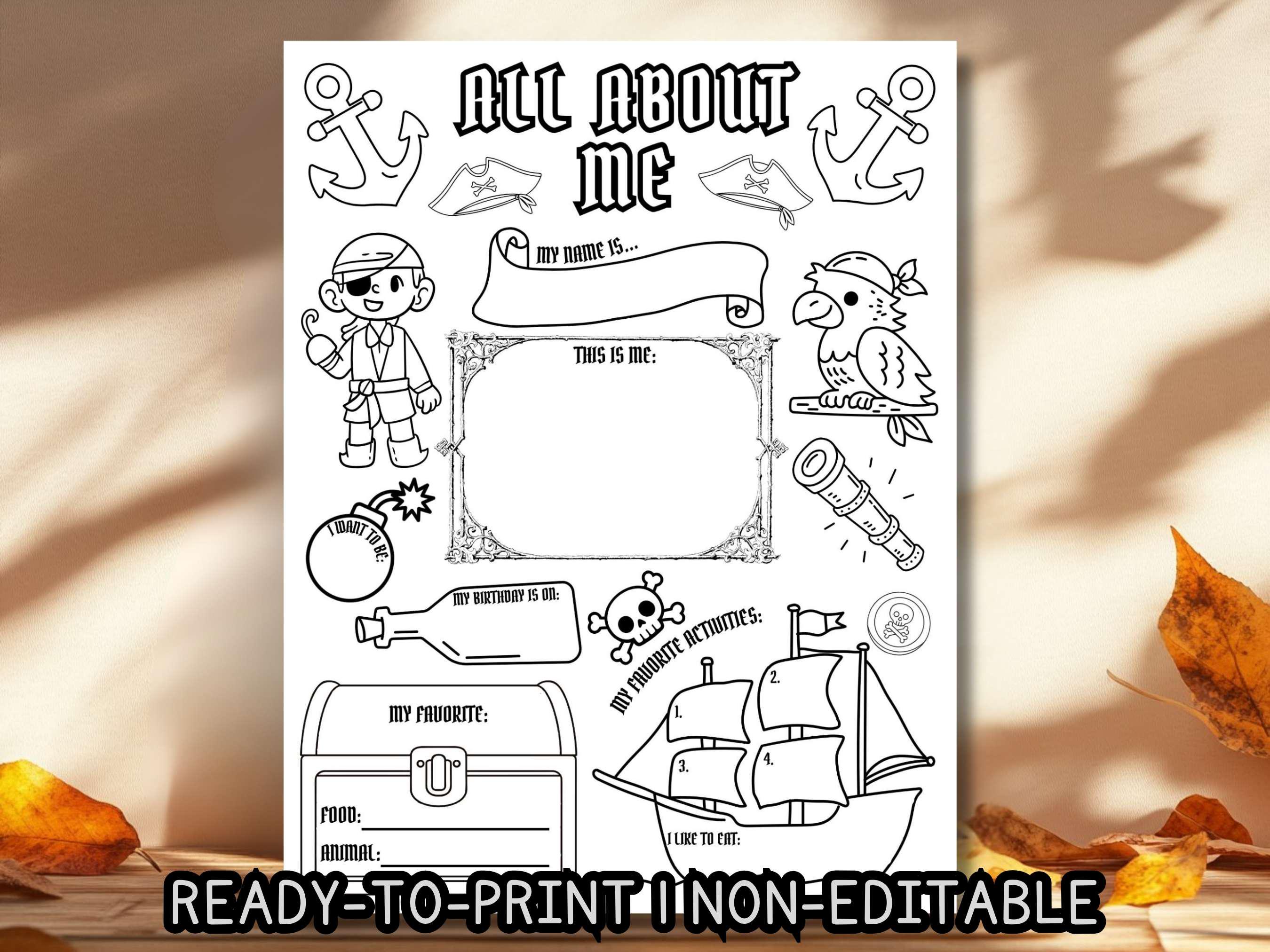 Pirate Theme Back to School Coloring Worksheet Printable Kids First Day ...
