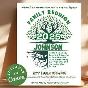 Family Tree Reunion Flyer Editable Family Reunion Invitation, Customizable Canva Family Day Invites, DIY Family Reunion Tree Summer Flyer