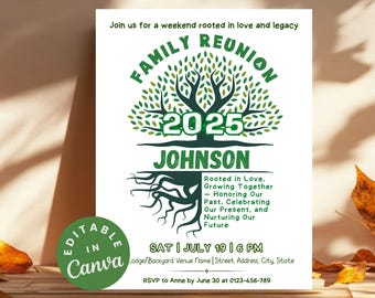 Family Tree Reunion Flyer Editable Family Reunion Invitation, Customizable Canva Family Day Invites, DIY Family Reunion Tree Summer Flyer