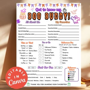 Boo Buddy Questionnaires Editable Halloween Gift Exchange Survey, Boo Buddies Halloween Questionnaire Exchange Gift Printable Boo Party Game