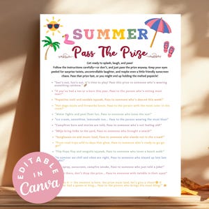 Summer Pass the Prize Game Sheet, Fun Left Right Activity for Kids, Summer Office Party Games, Printable Holiday Trivia Pass the gift Summer