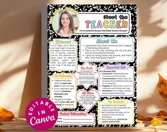 Composition Notebook Meet the Teacher Template Editable Back to School Classroom Newsletter Printable Teacher Introduction Handout OpenHouse