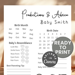 Feuille de jeu de prédiction minimaliste pour baby shower