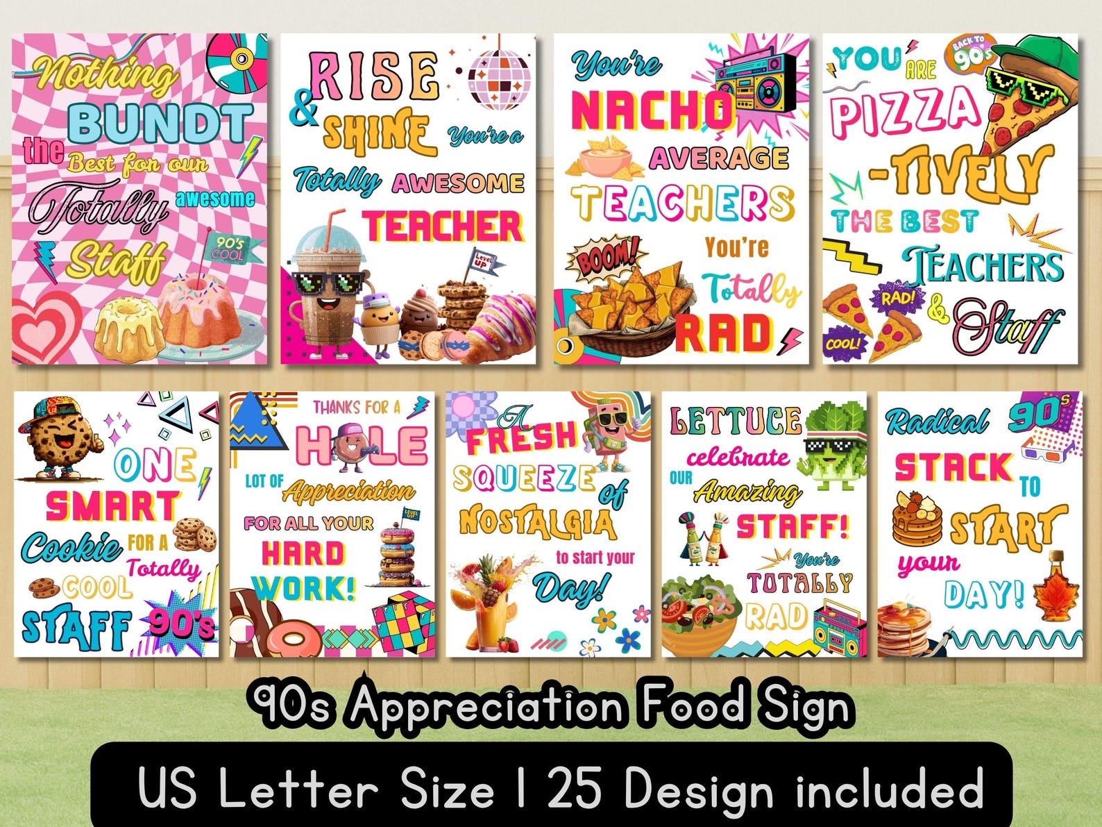 90s 80s Theme Teacher Appreciation Week Food Sign Printable Retro Theme ...
