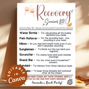 Recovery Survival Kit Tags for Bachelorette Party, Wedding Favors, Hangover Essentials, Fun Gift for Guests, Wedding Hangover Survival Kits