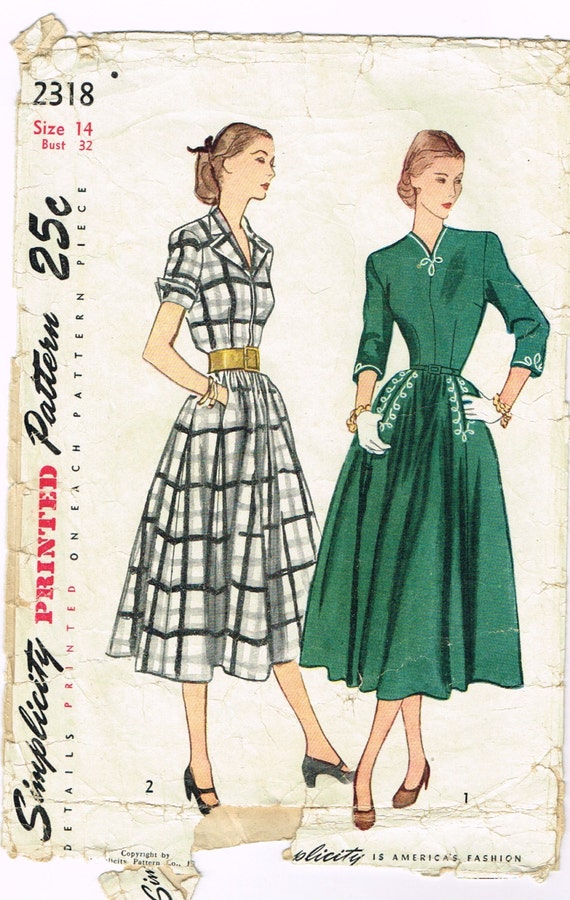 Items similar to Original 1940's Braid Trimmed Dress Pattern Size 14 ...