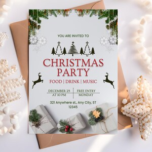 Christmas Party Invitation Editable Template Printable Holiday Party Invite Christmas Dinner invite Digital Template Xmas Party e-vite 416