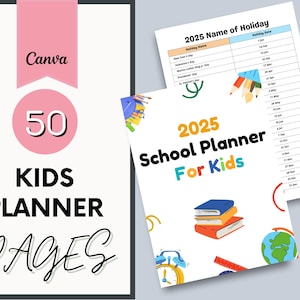 Editable Kids School Planner 2025 Study planner for kids printable School Calendar Homework Chores After before school checklist